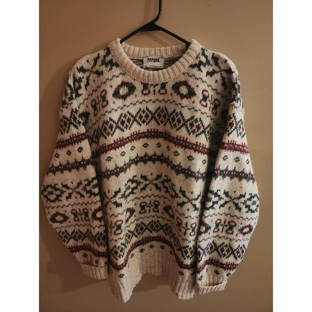 Nook Cream Patterned Fair Isle Crewneck Sweater - Men's